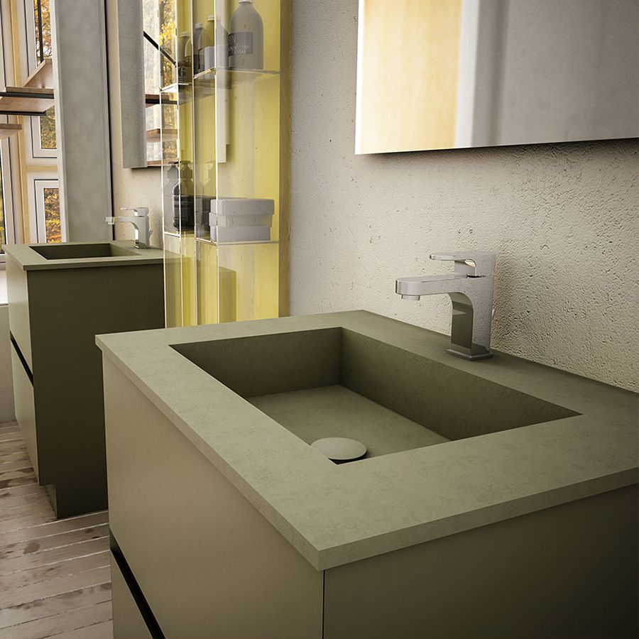 Lavabo con rivestimento in resina Arteviva per superfici continue e senza fughe